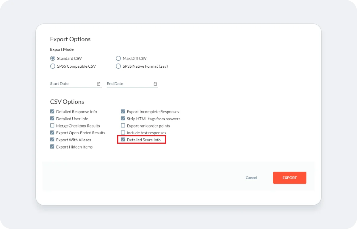 View the Survey Score for each Respondent in Exports