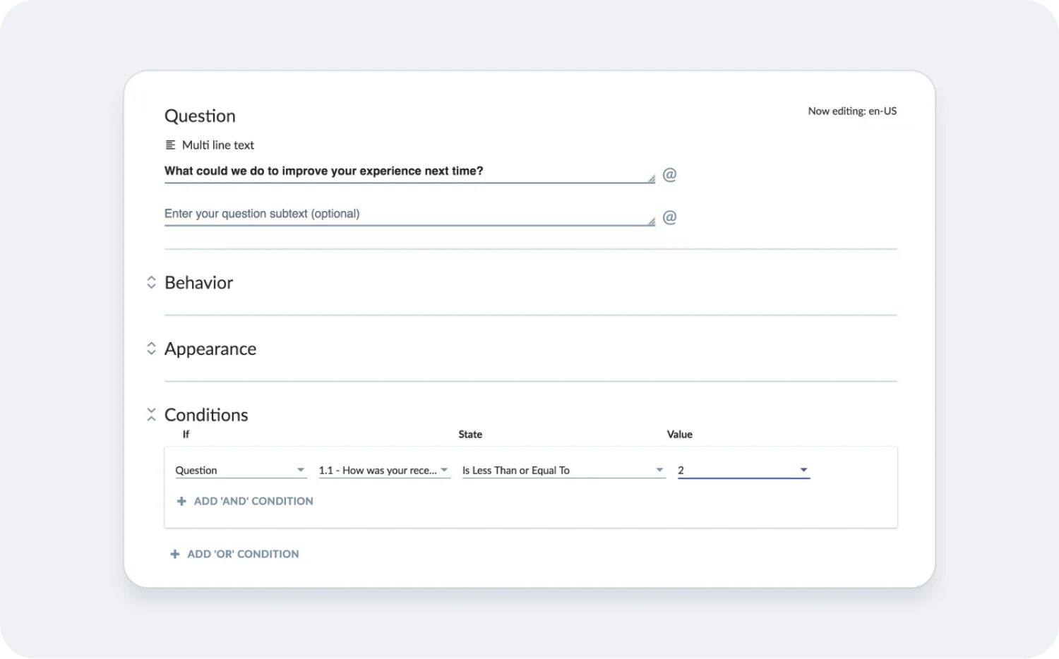 Add a condition based on a previous question