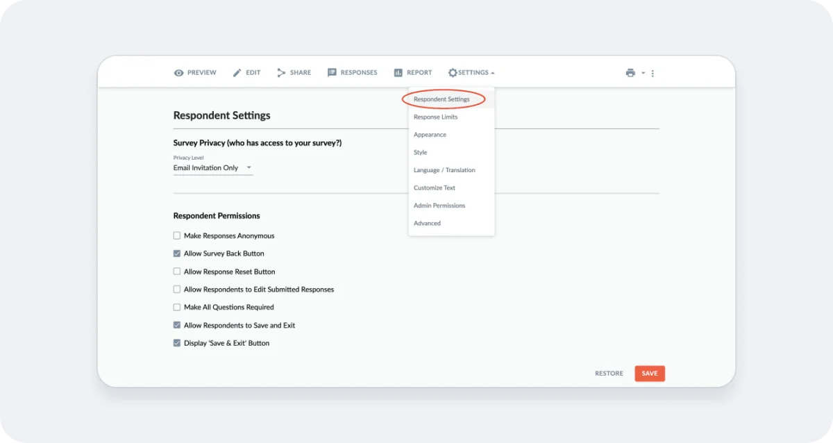 Respondent Settings Overview