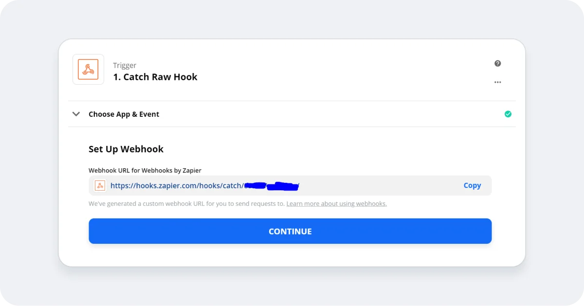 Get the Webhook “Post” URL from Zapier