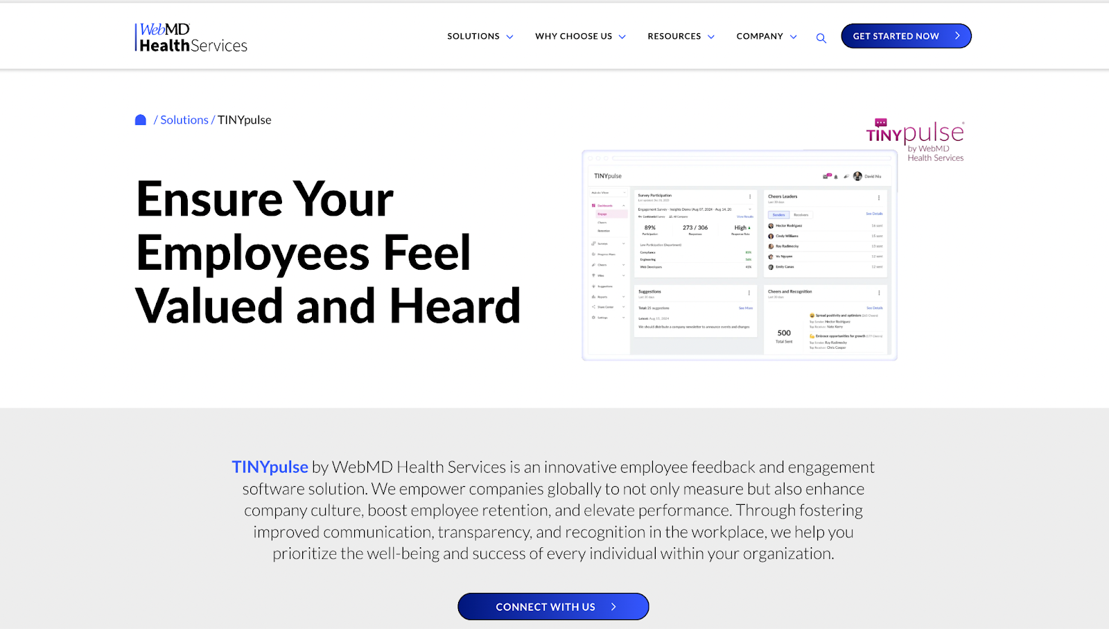 TINYpulse employee feedback software screenshot