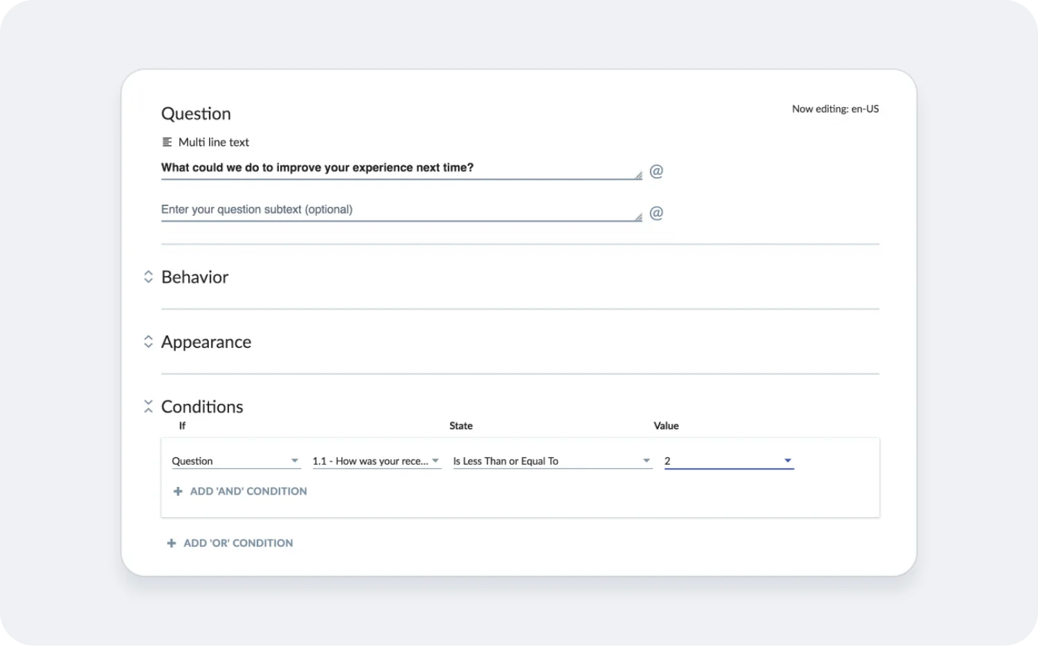 Customer survey question logic and branching