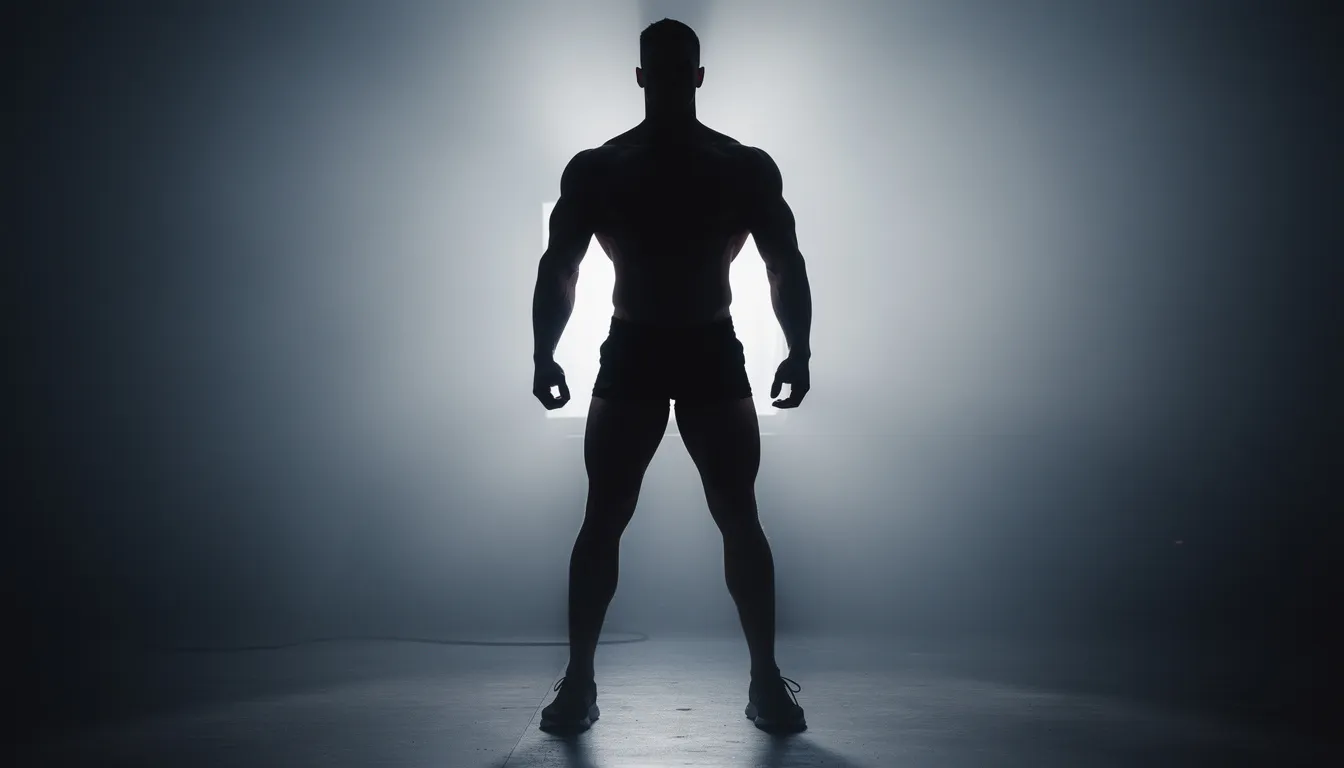 The image features a silhouetted male figure with an athletic build, standing confidently against a gradient background. This striking pose captures the essence of an adult content creator, embodying strength and allure, ideal for attracting potential subscribers on platforms like OnlyFans.