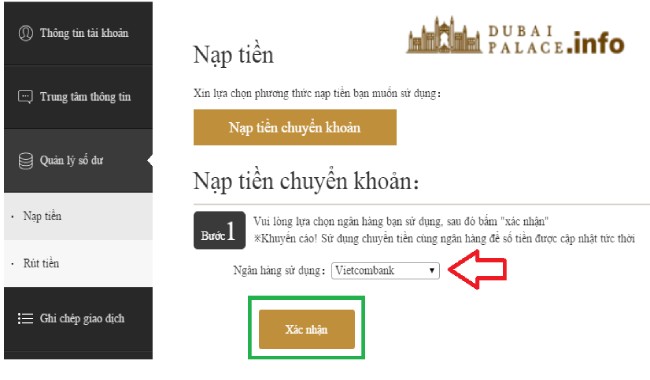 Đăng nhập và bắt đầu nạp tiền