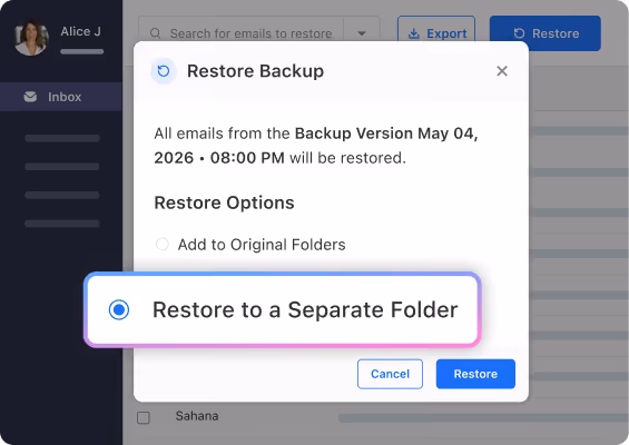 Recover to a
separate folder