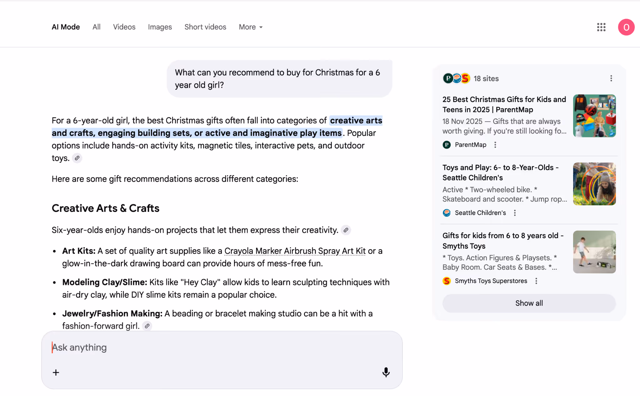 the example of answer in AI mode