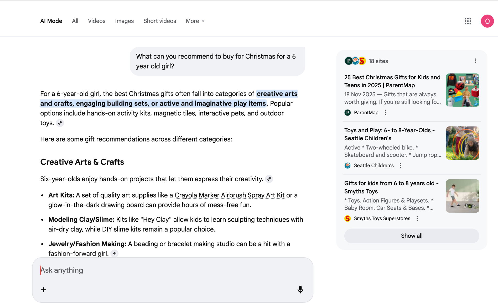 the example of answer in AI mode