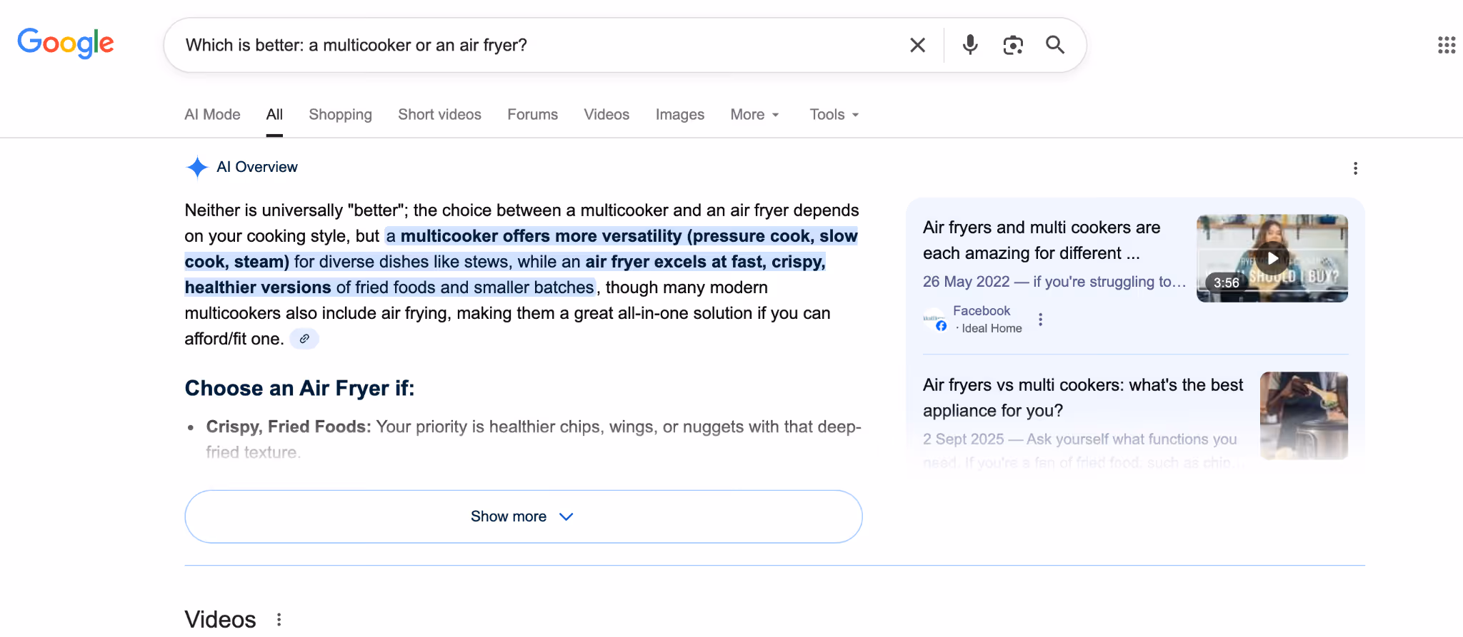 Example of an informational query in AI Overviews