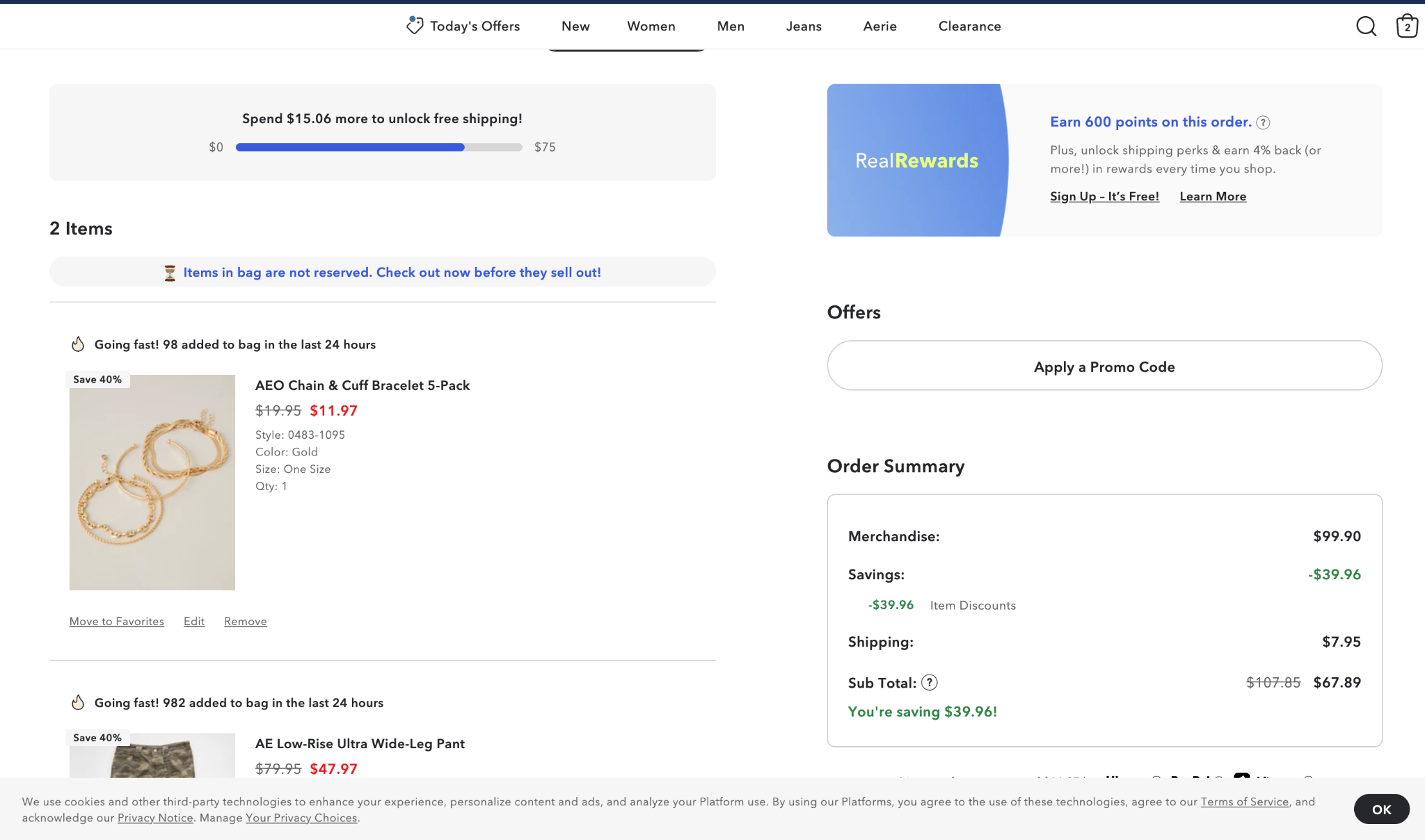Example of the Free Shipping Progress Bar