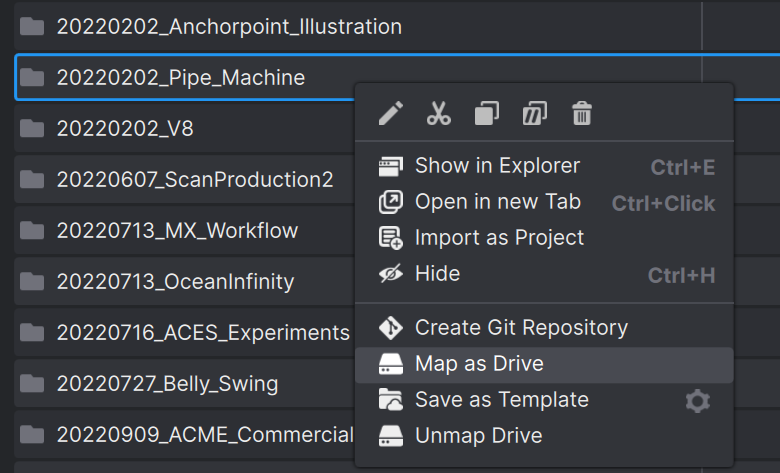 Map as Drive mounts a folder as a drive letter