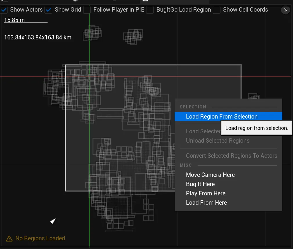 Actors will be loaded into your scene after you created a region. Finally, you will see something in the viewport.