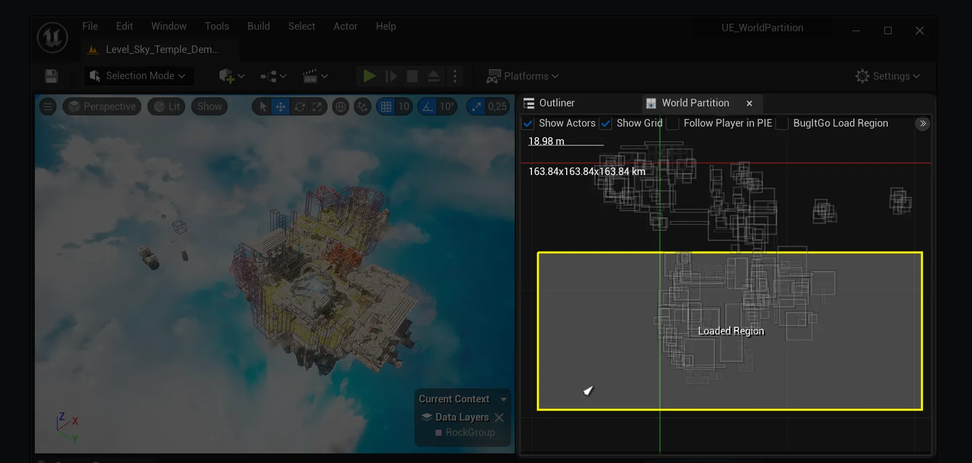 A screenshot that shows the World Partition Editor in UE5