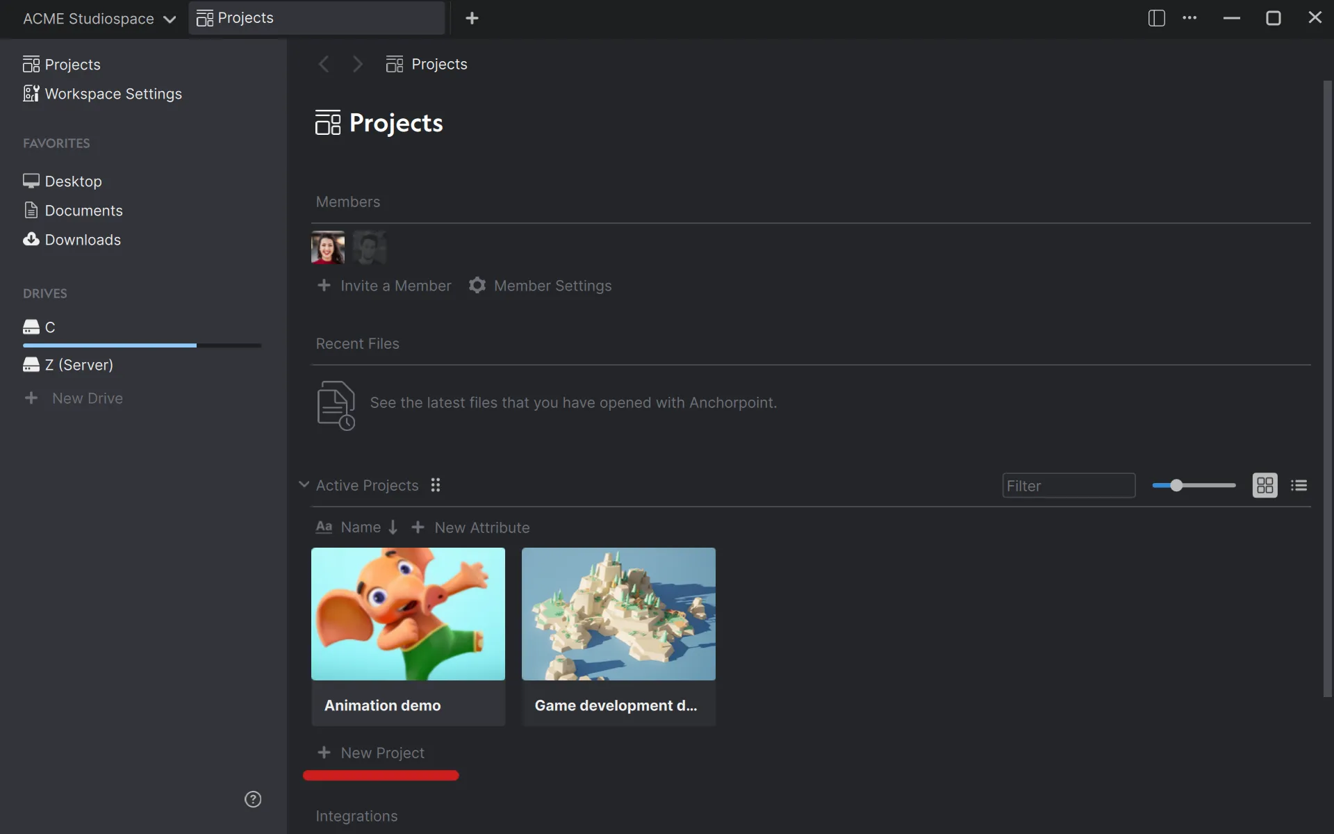 Create a project in Anchorpoint