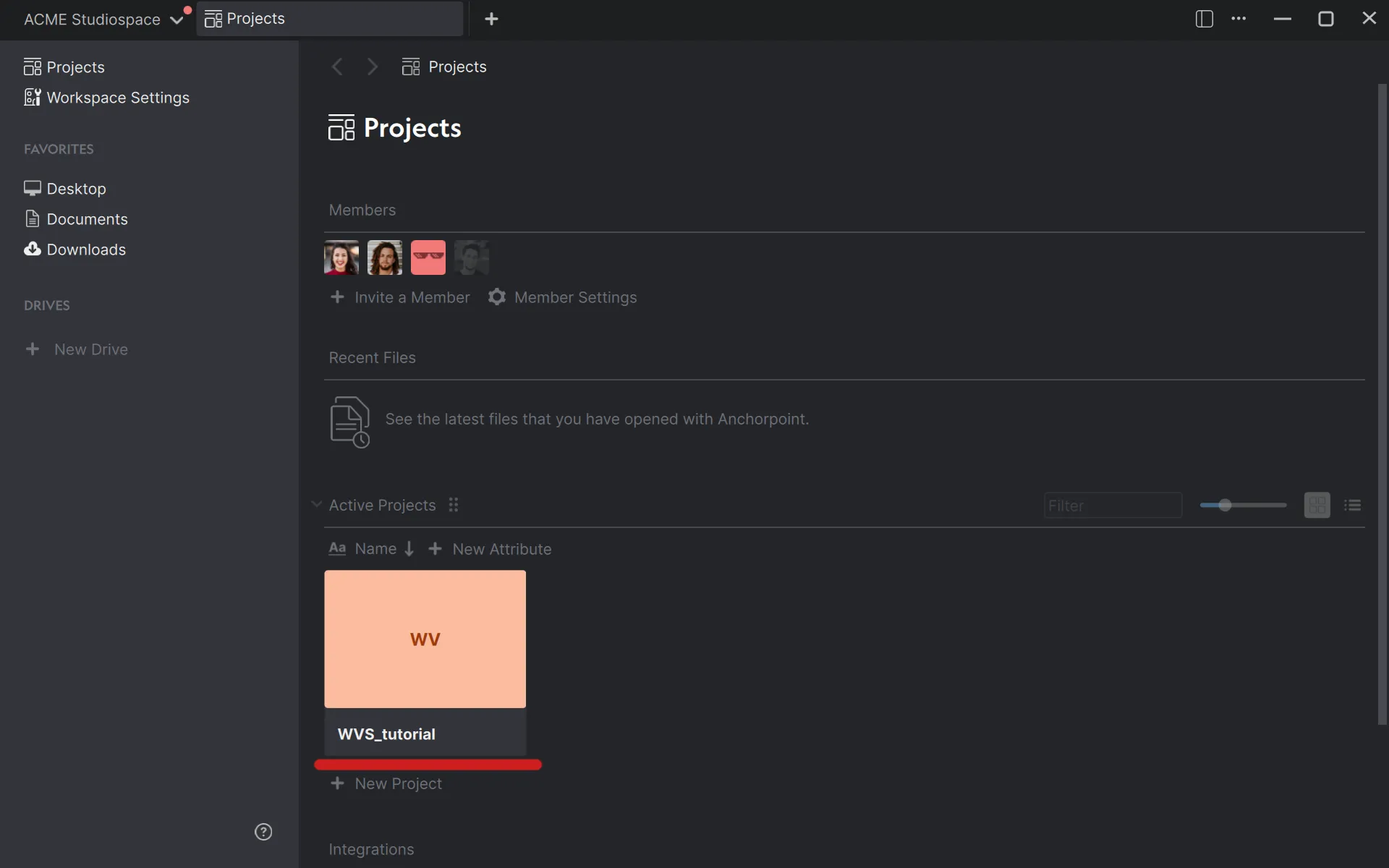 The view of your team member. Once they accepted to join your workspace, they will see all the projects they are assigned to. When opening the project, they can download the content from WVS to a specific project folder.