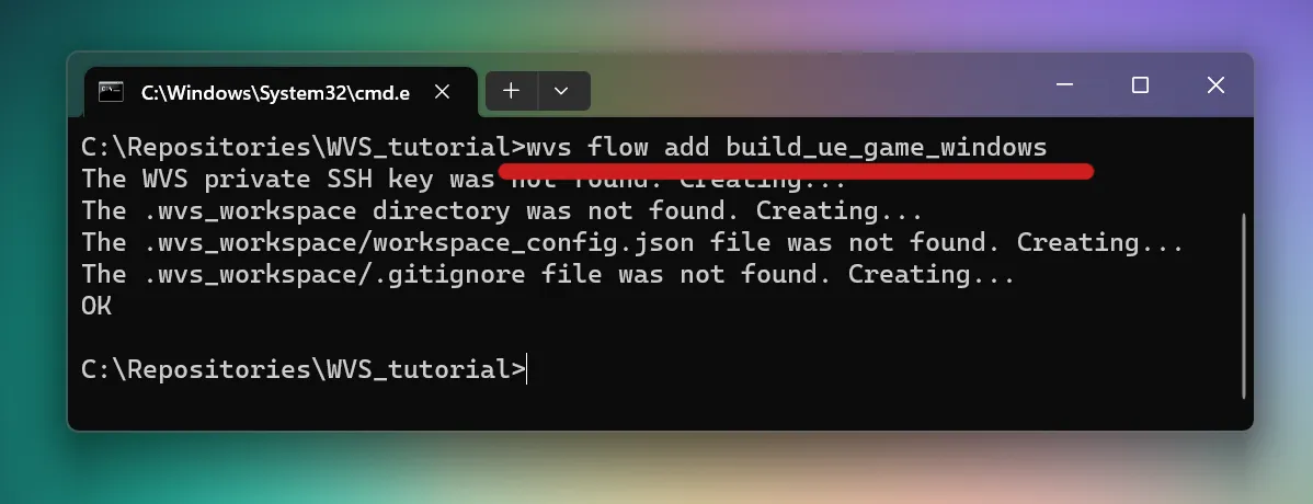 After you entered the command and pressed Enter, you should see a line named "OK"