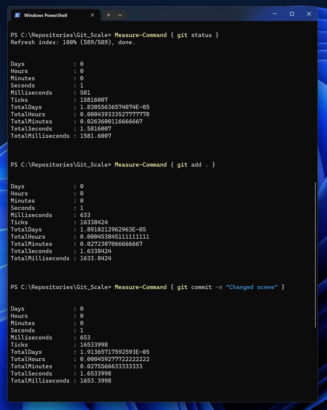 Windows powershell - testing Git performance