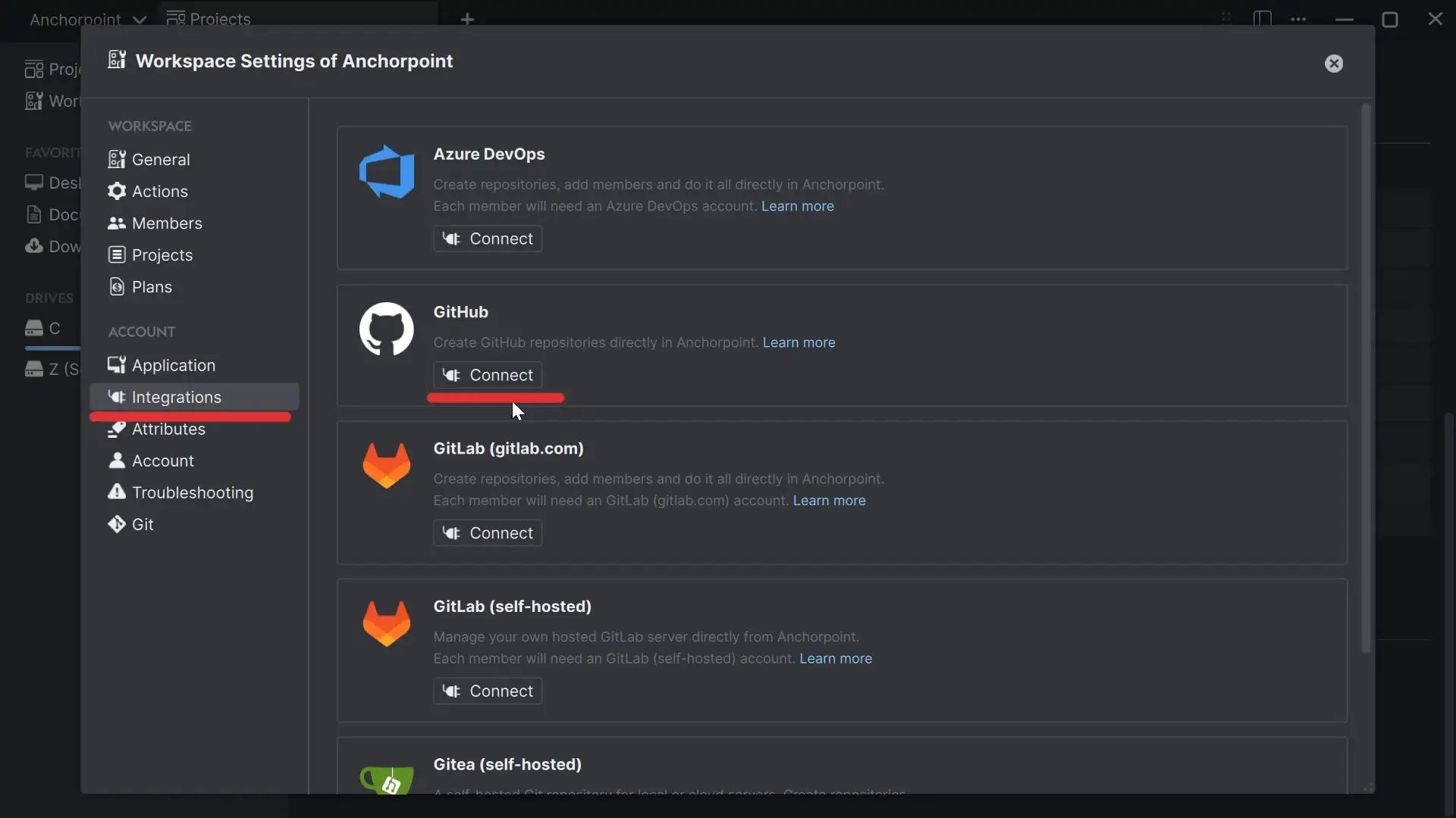 GitHub integration in Anchorpoint
