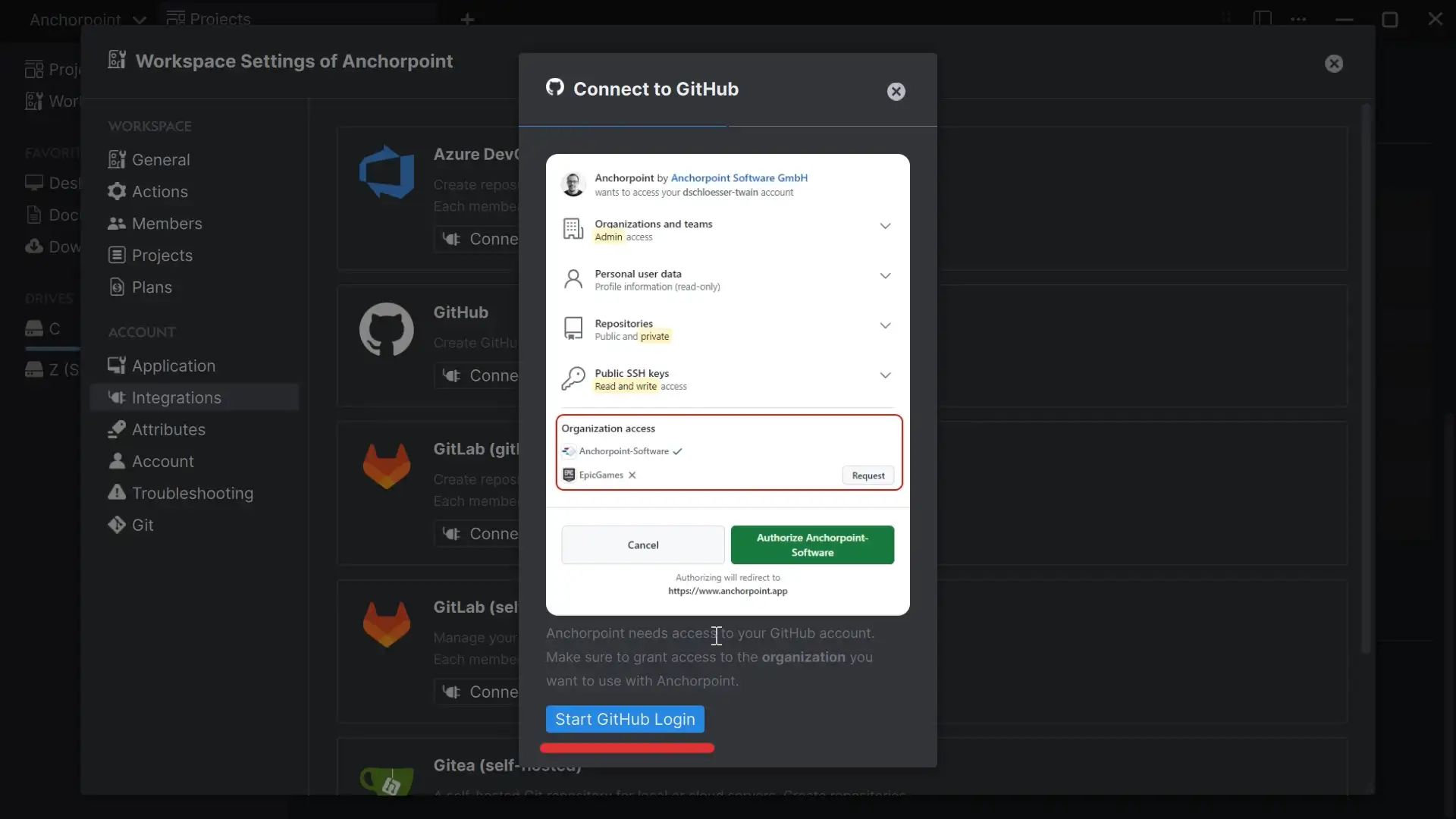 GitHub integration in Anchorpoint