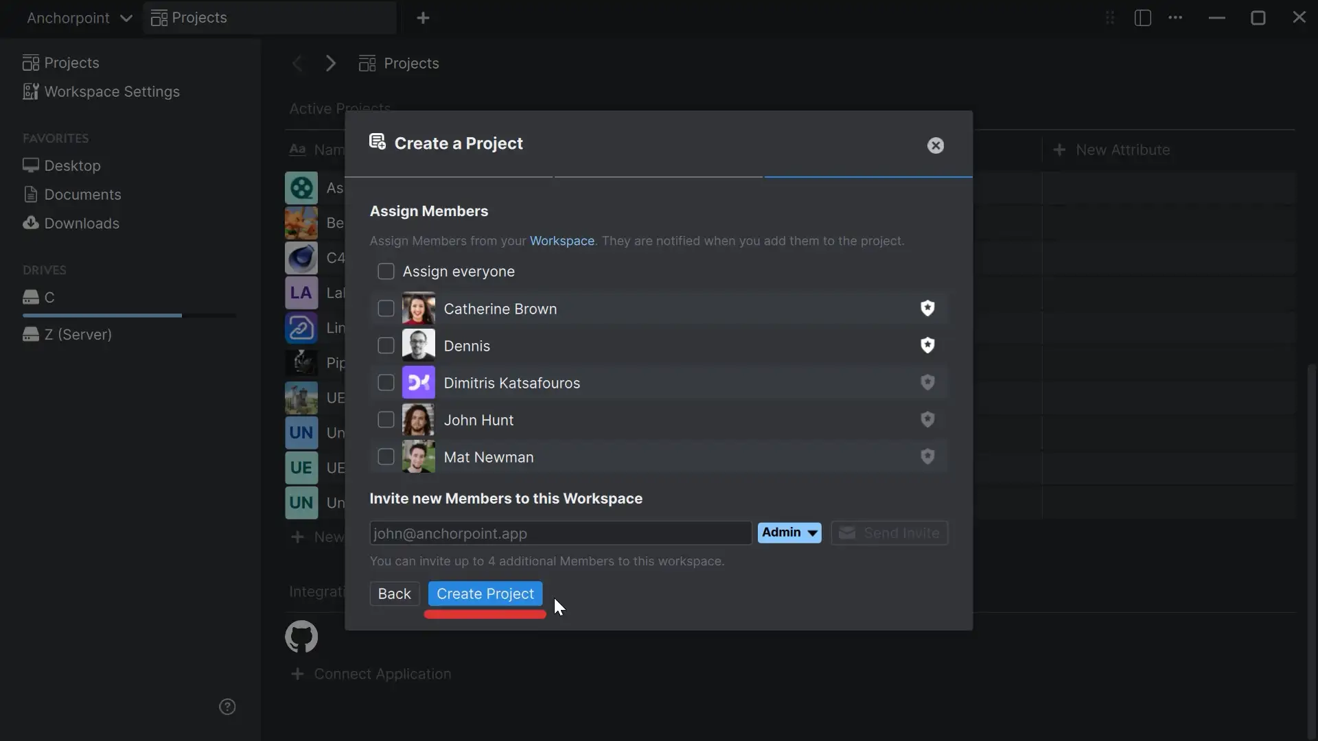 Create a project in Anchorpoint
