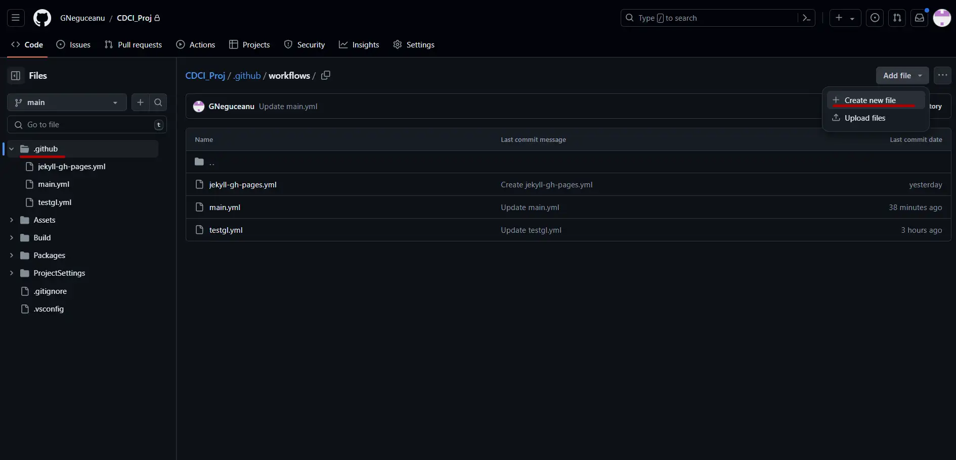 GitHub repo settings