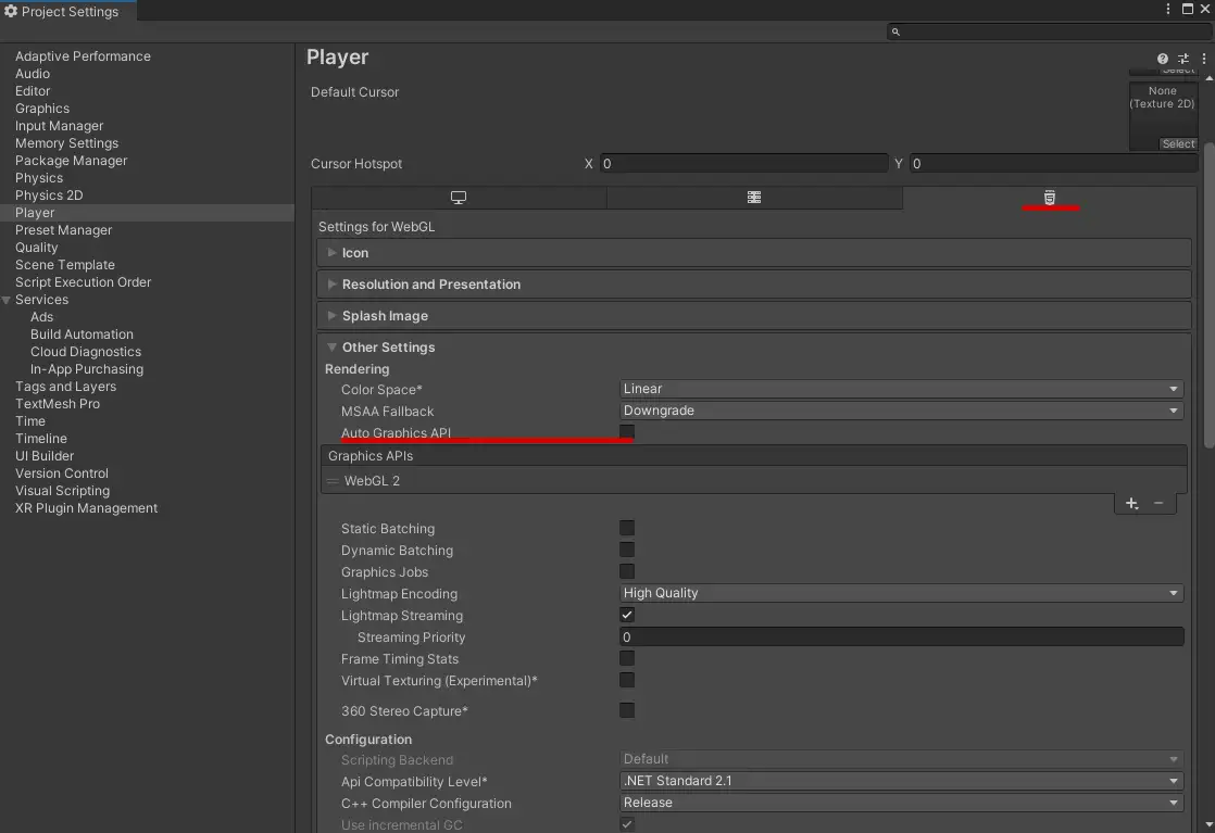 Unity Project Settings