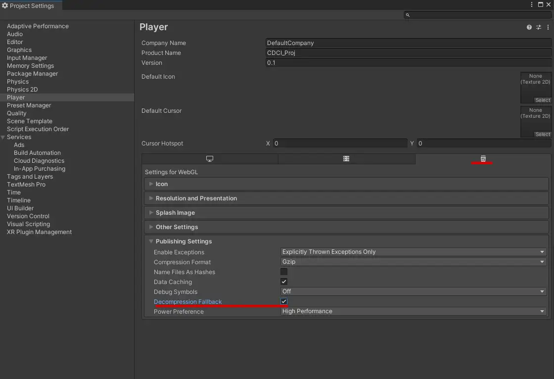 Unity Project Settings