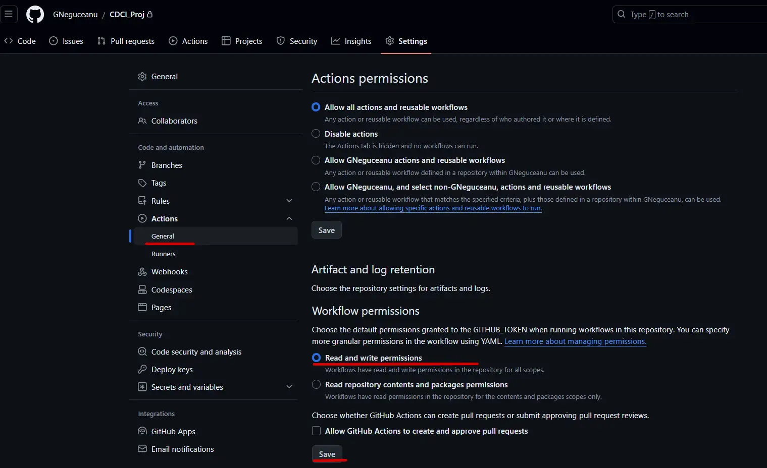 GitHub Actions permissions