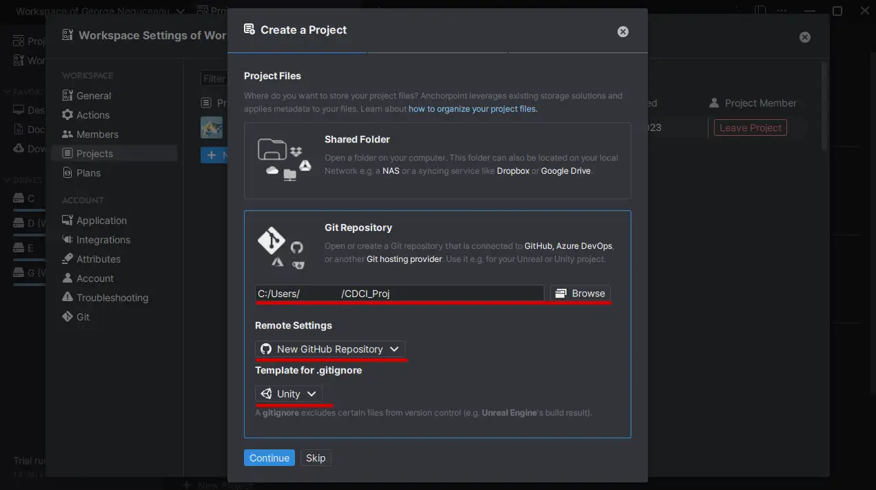 Settings up a GitHub repository in Anchorpoint