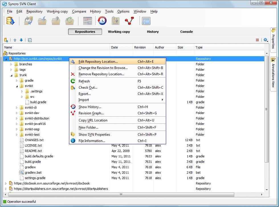 A SVN repository managed with SVN Syncro Client