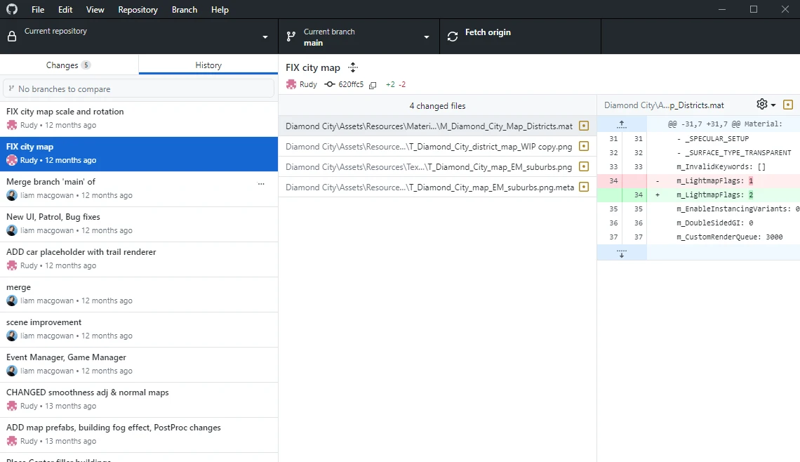 GitHub Desktop commit overview