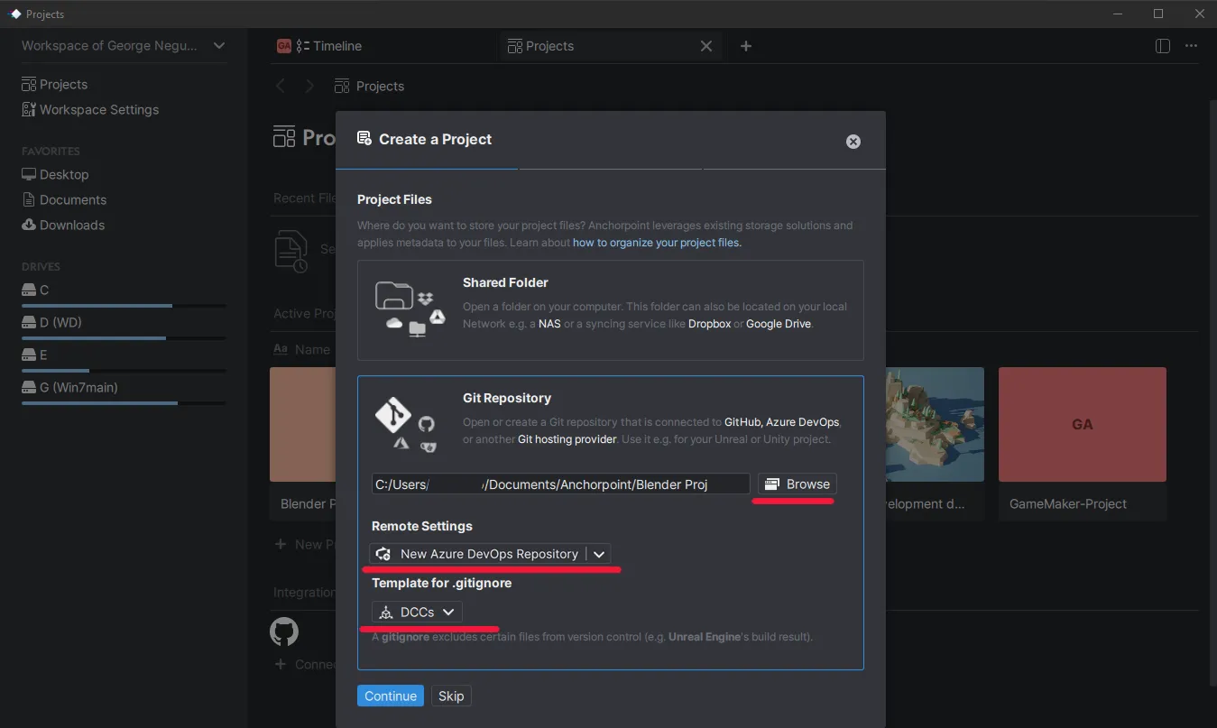 Creating a new Blender Git Repository with Anchorpoint