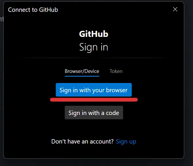 Sign in to Github browser popup