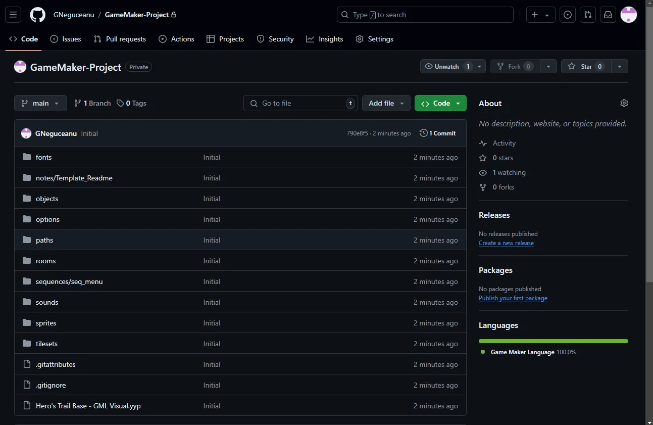 GameMaker project overview on GitHub