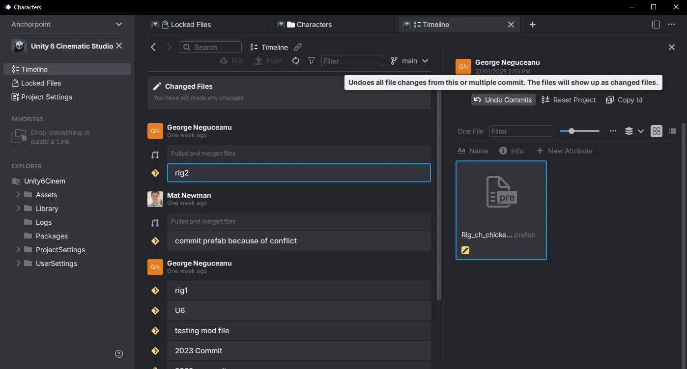 Undo / Restore a commit, project in Anchorpoint