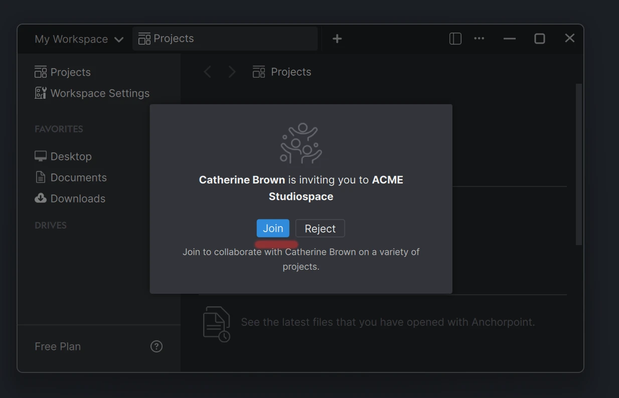Joining a workspace in Anchorpoint