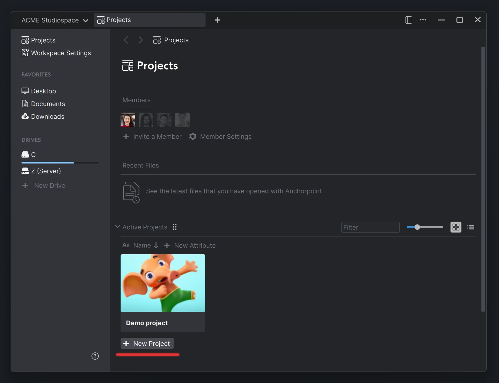 Creating a new project in Anchorpoint