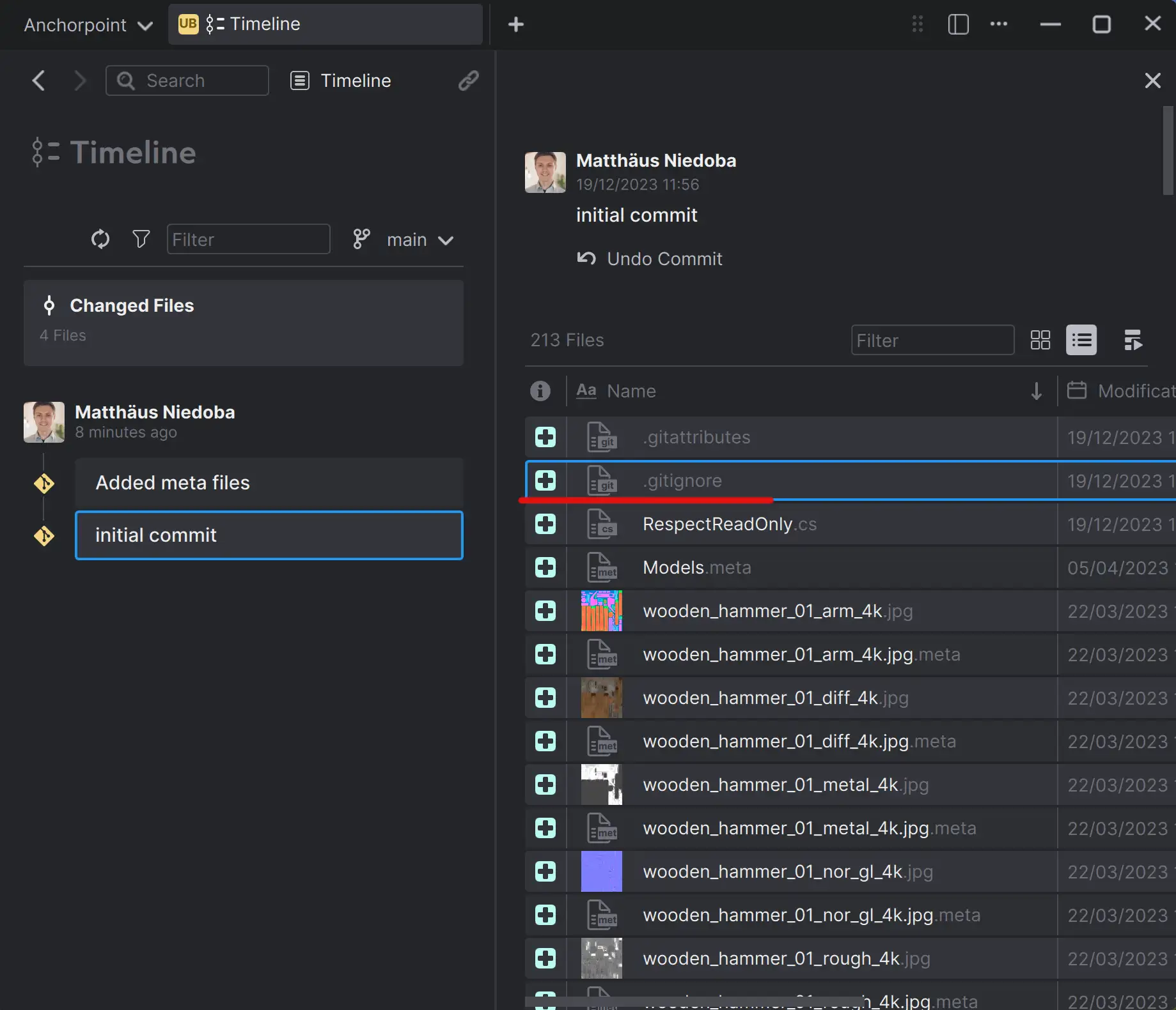 Unity gitignore file in a git commit