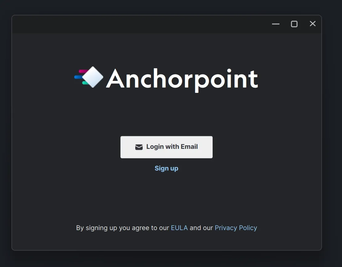 Login page in Anchorpoint