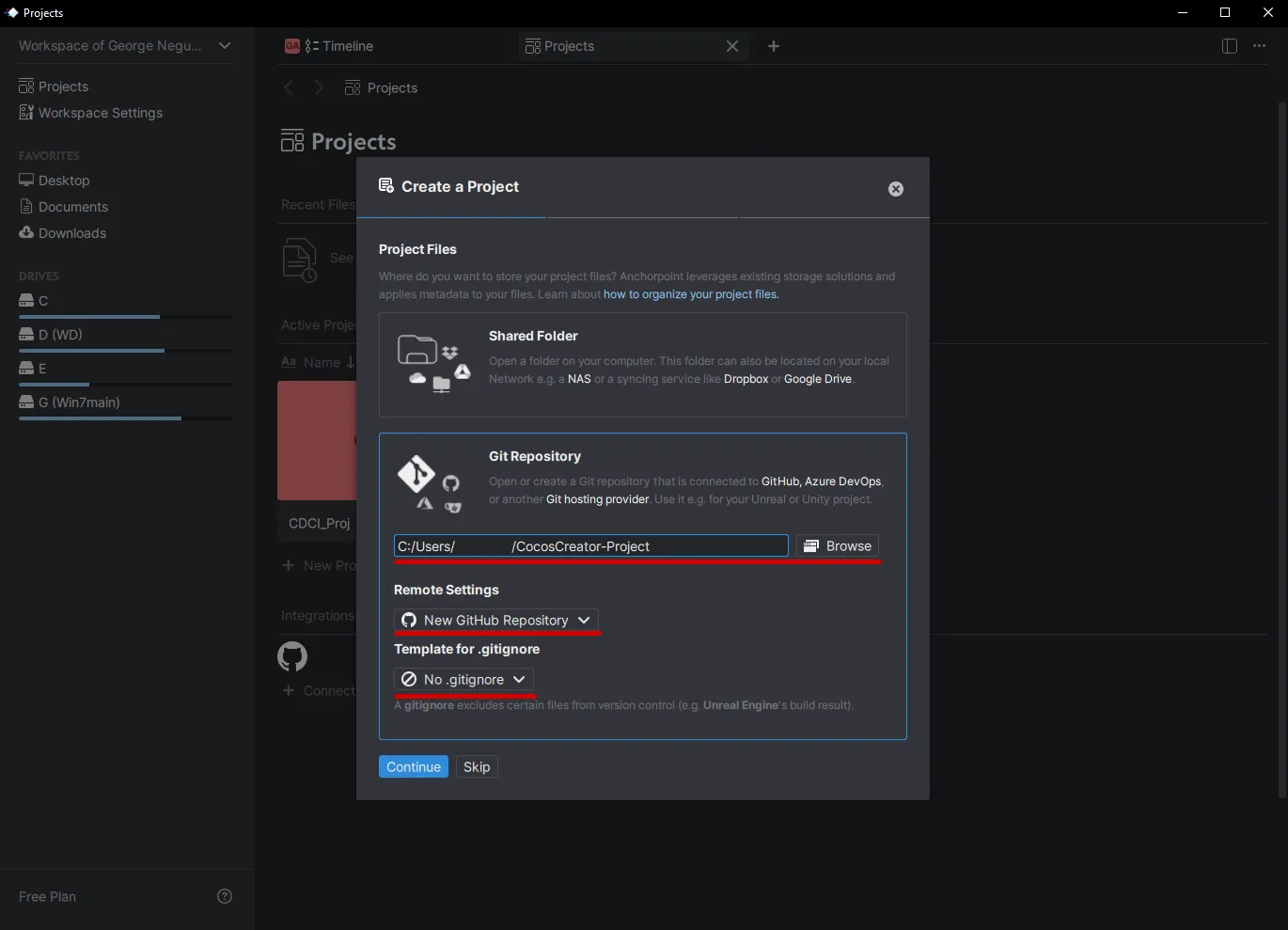 Creating a new Git Repository with Anchorpoint