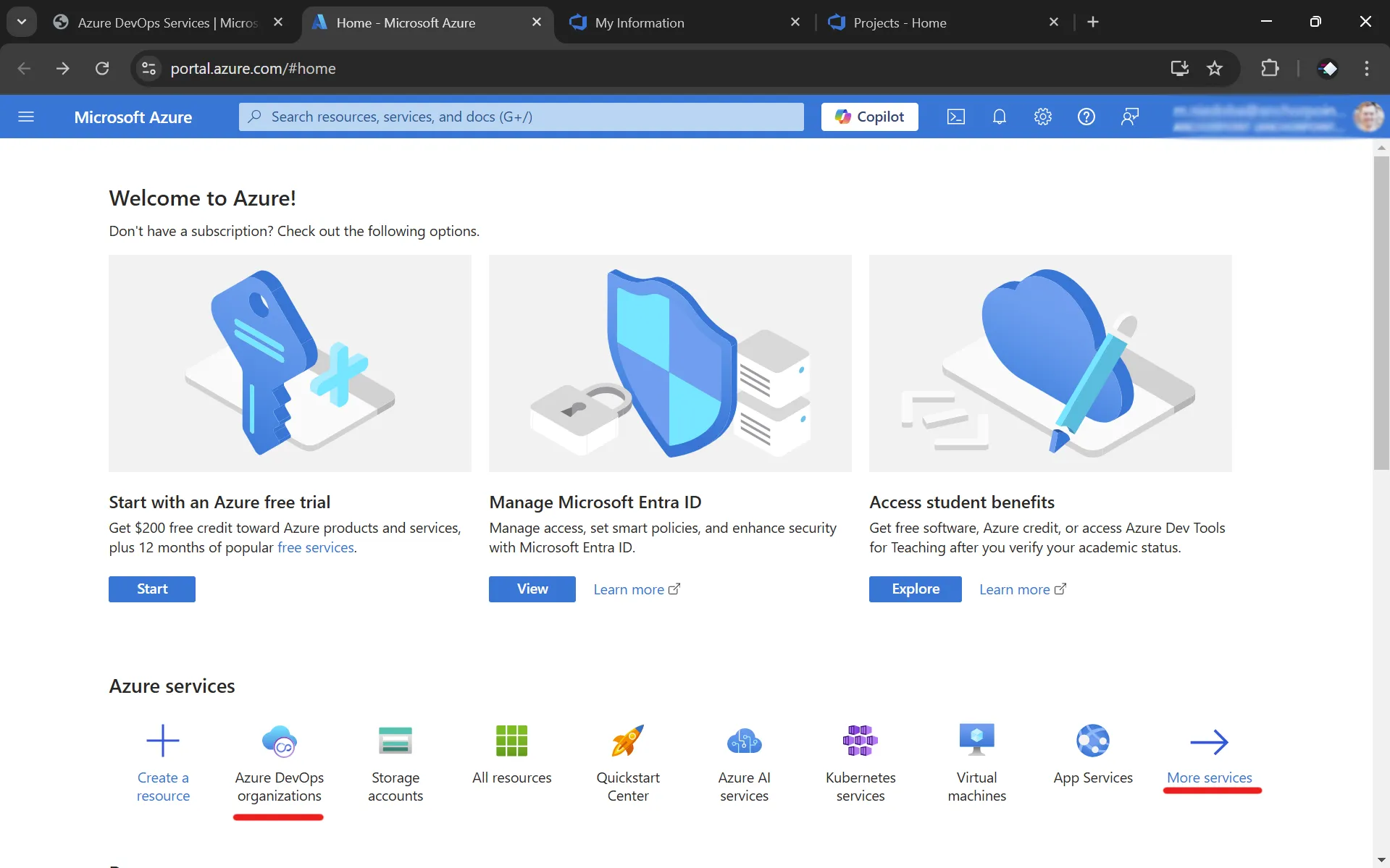 Azure services portal