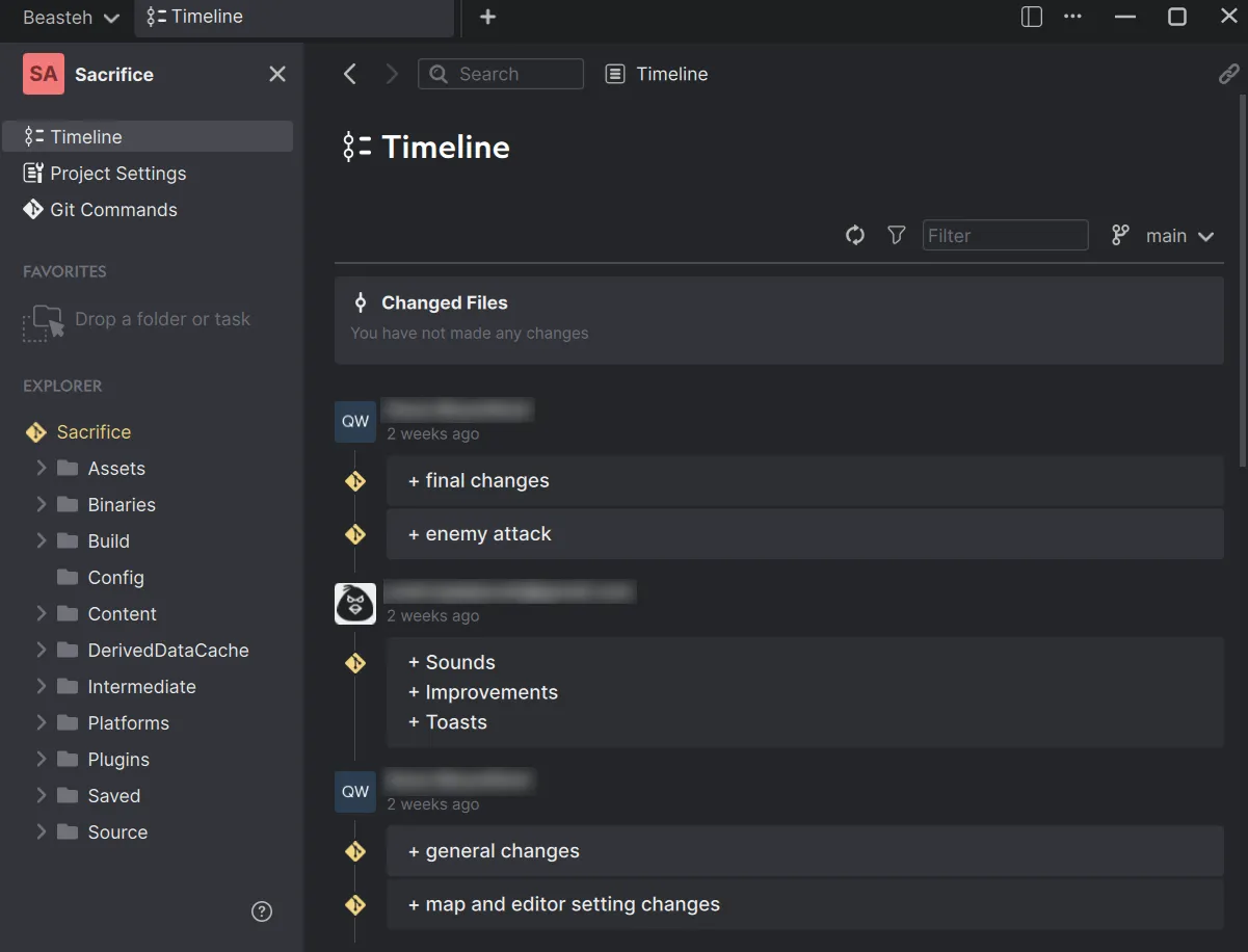 The git version history in Anchorpoint