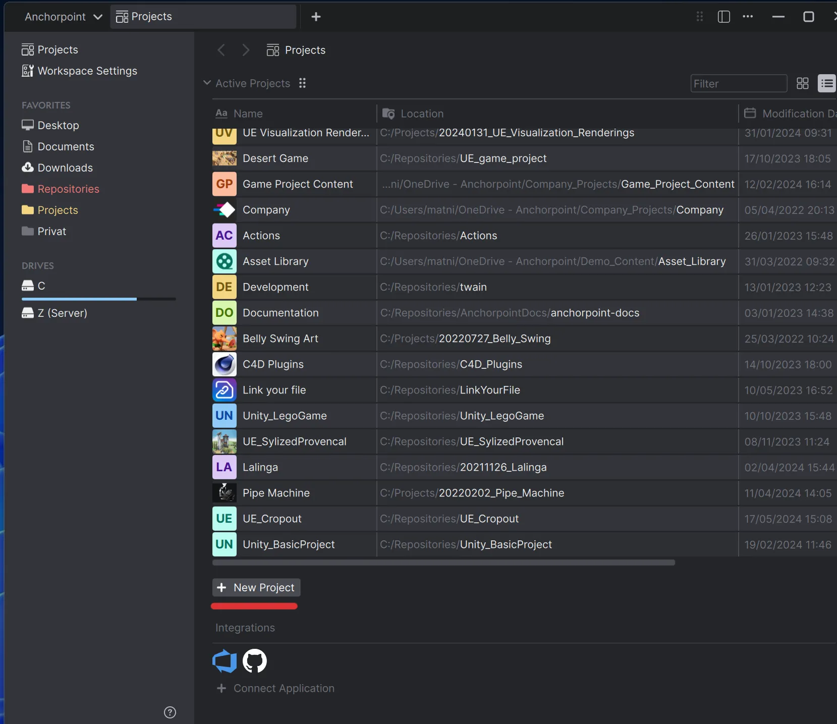 create a project in anchorpoint