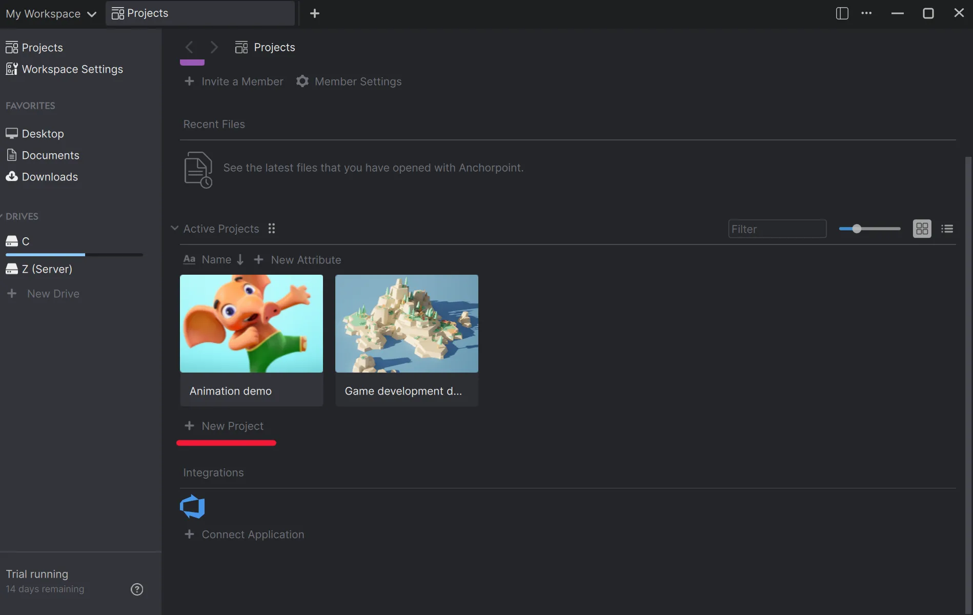 Creating a new project in Anchorpoint