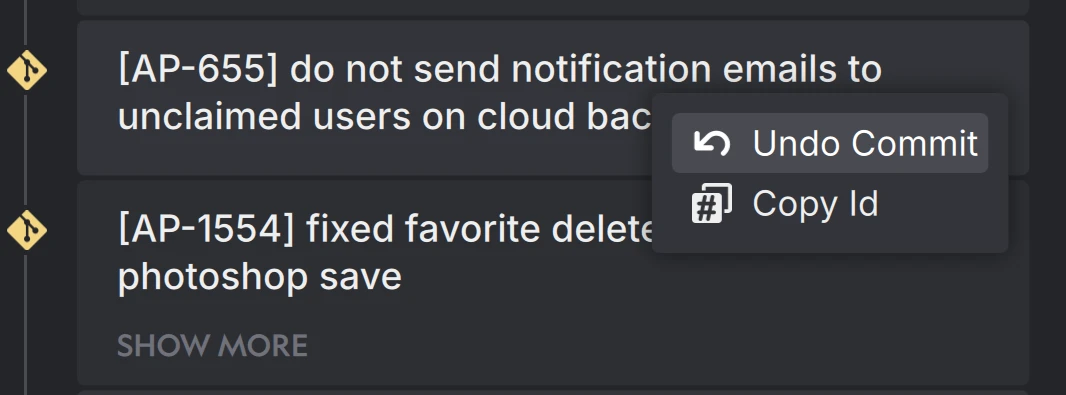 Undoing a commit in Anchorpoint