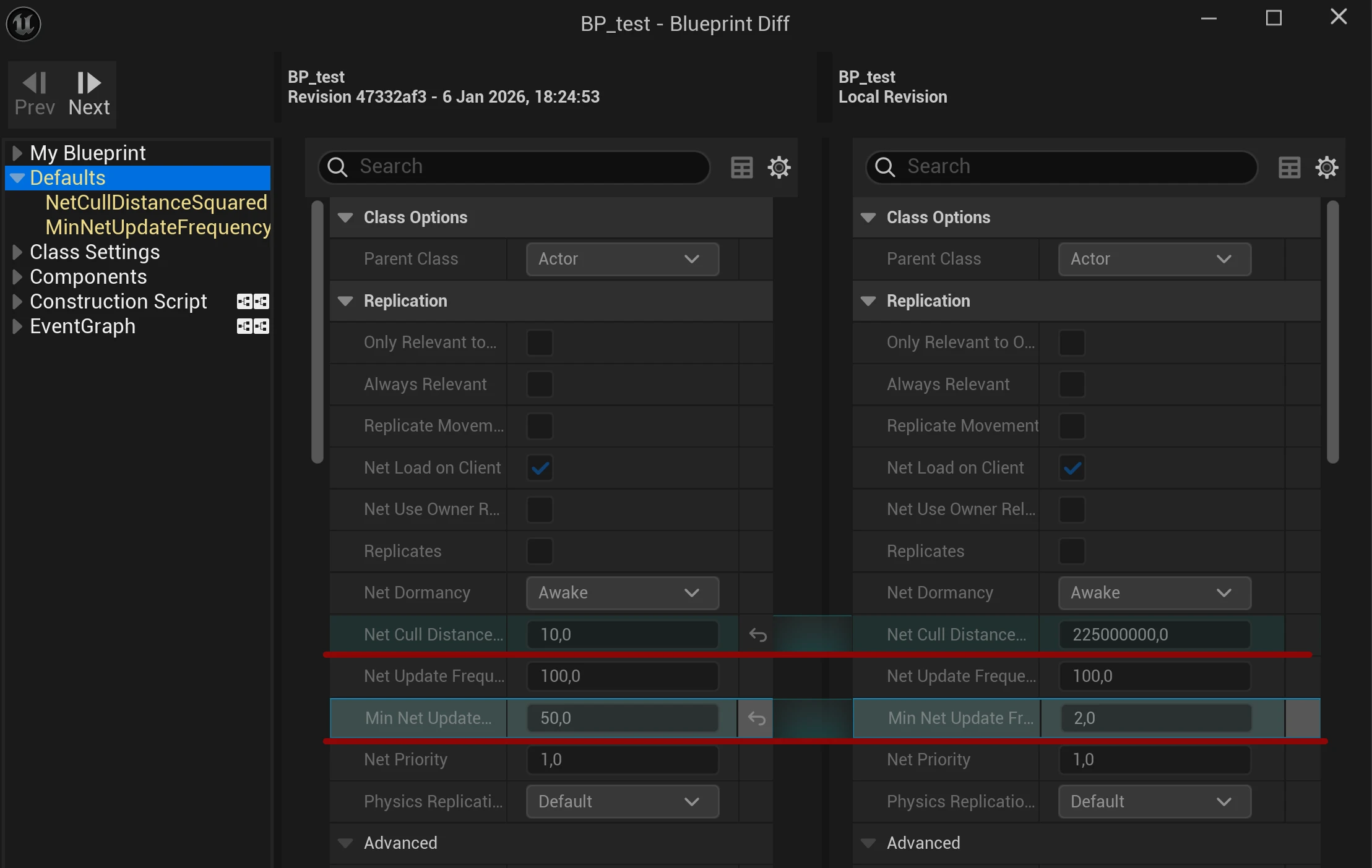 Unreal blueprint differ