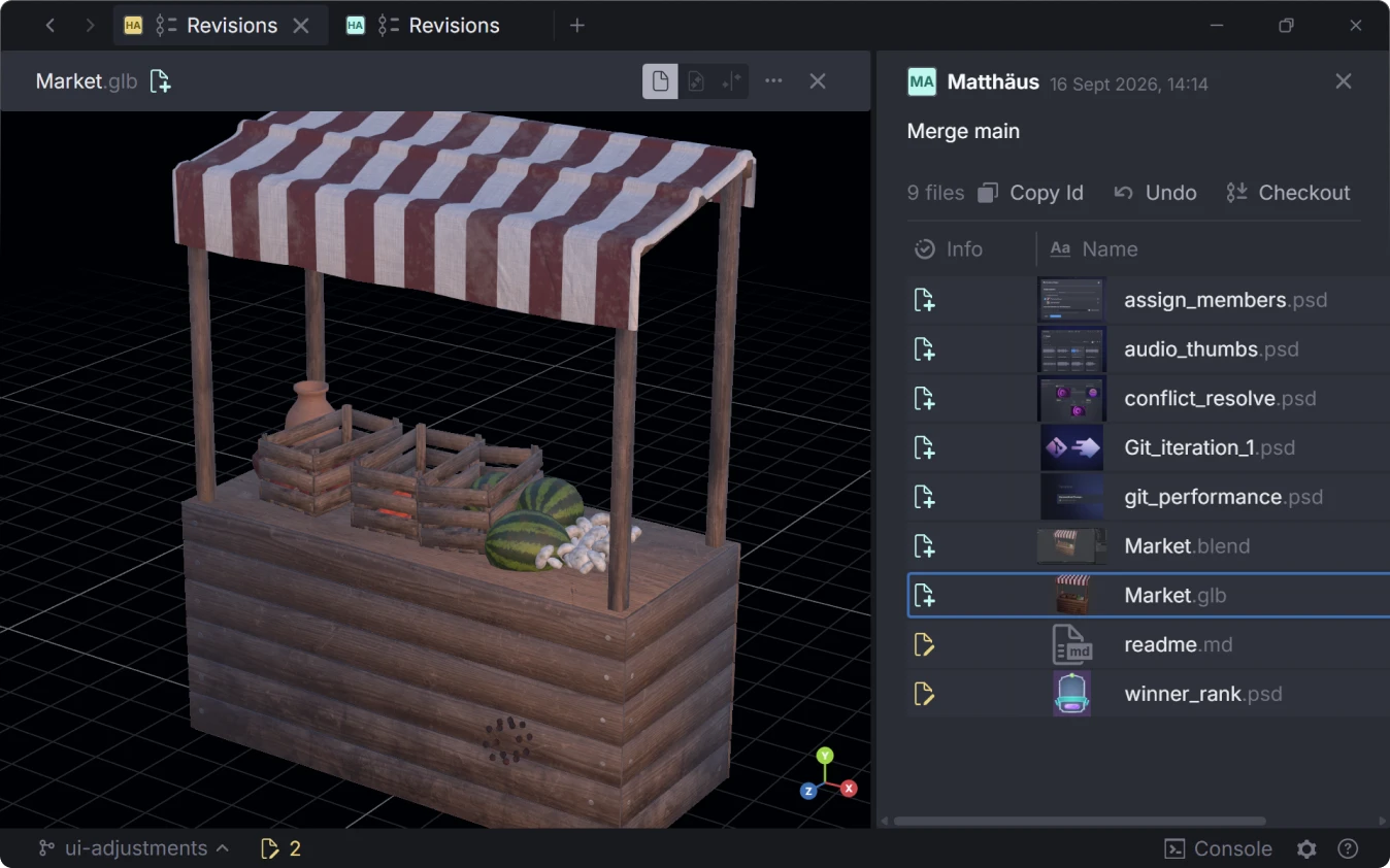 3D diff tools compare versions of 3D models in Anchorpoint