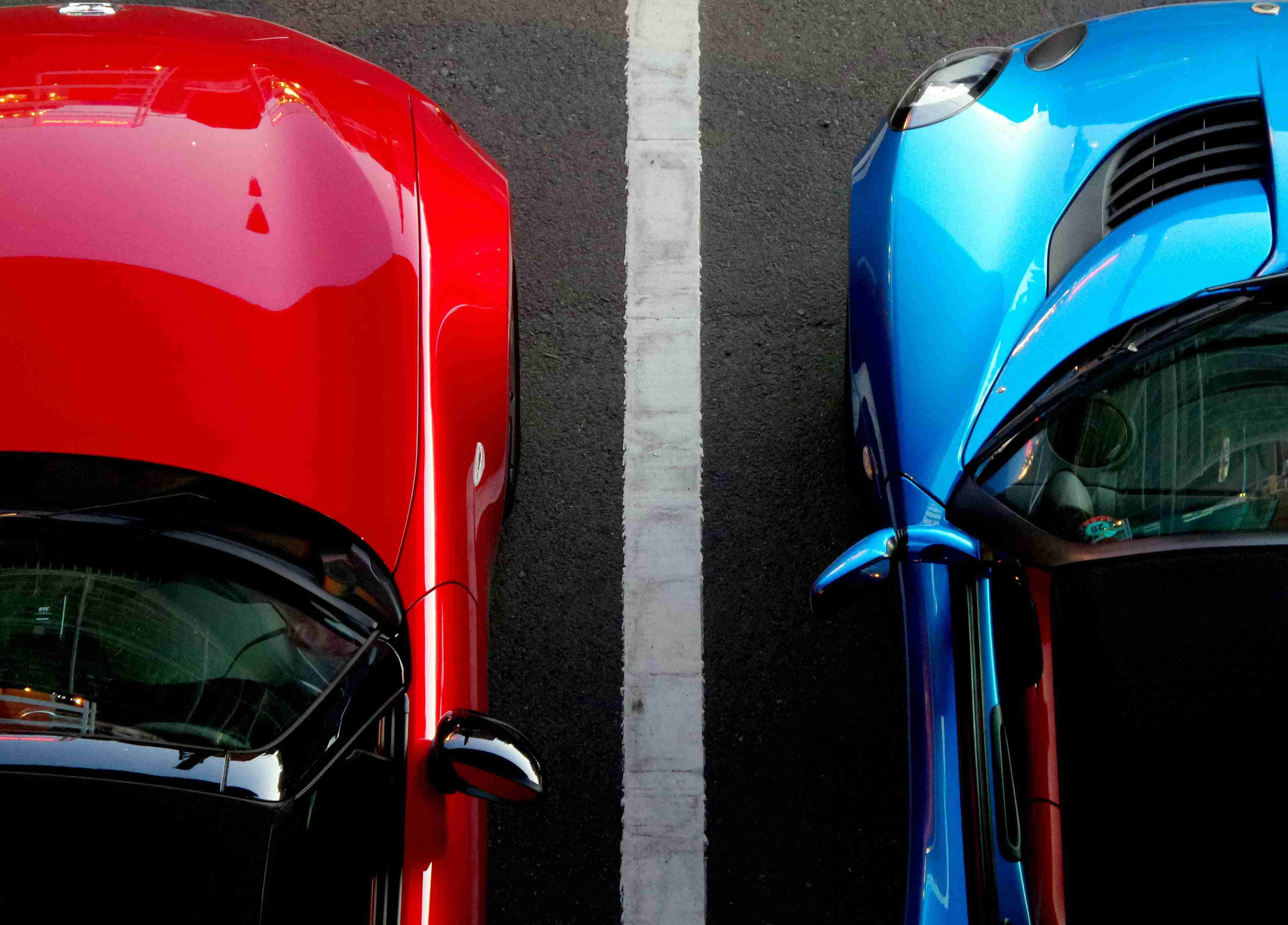 A red and a blue car.