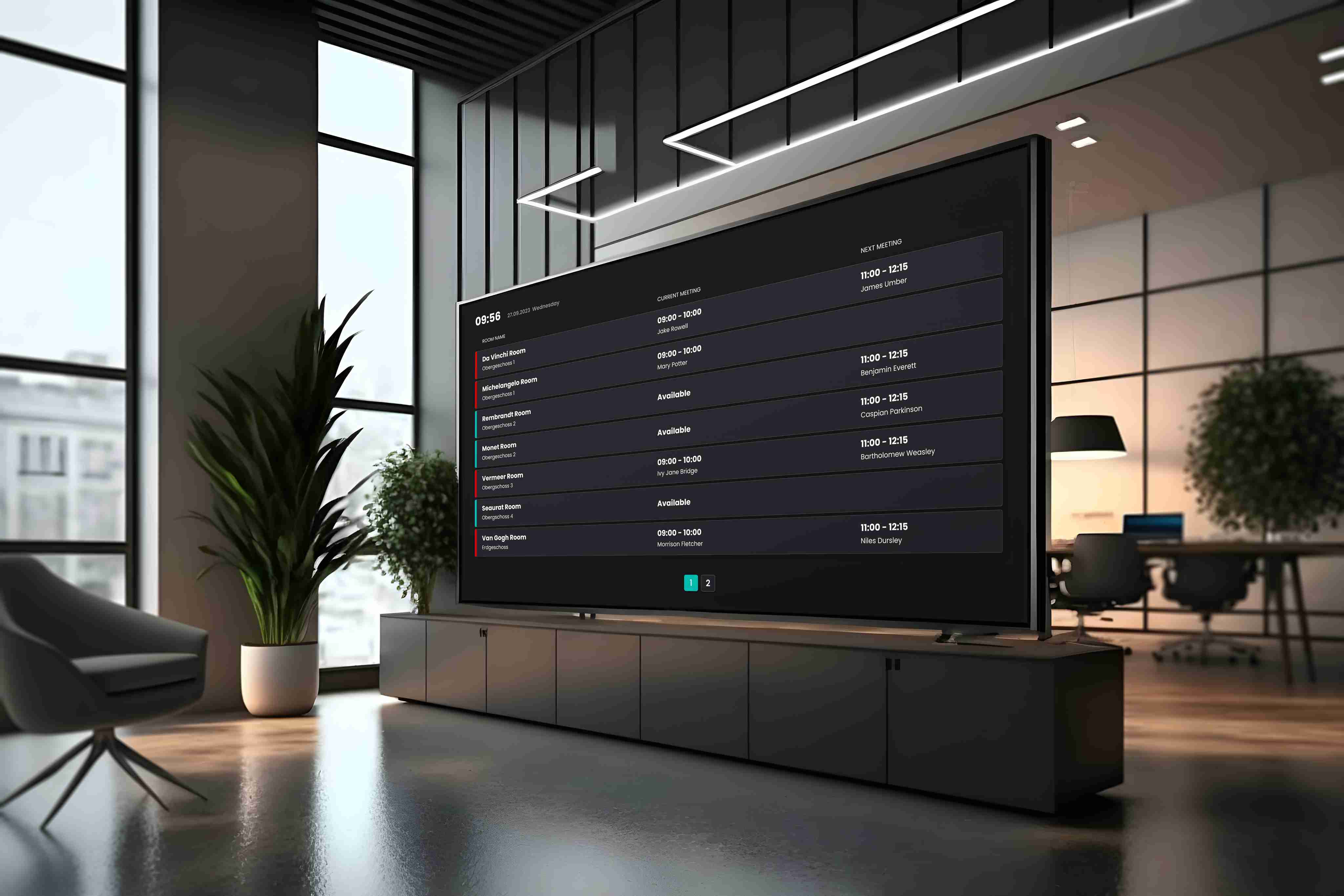 A booking overview in the reception area of an office.