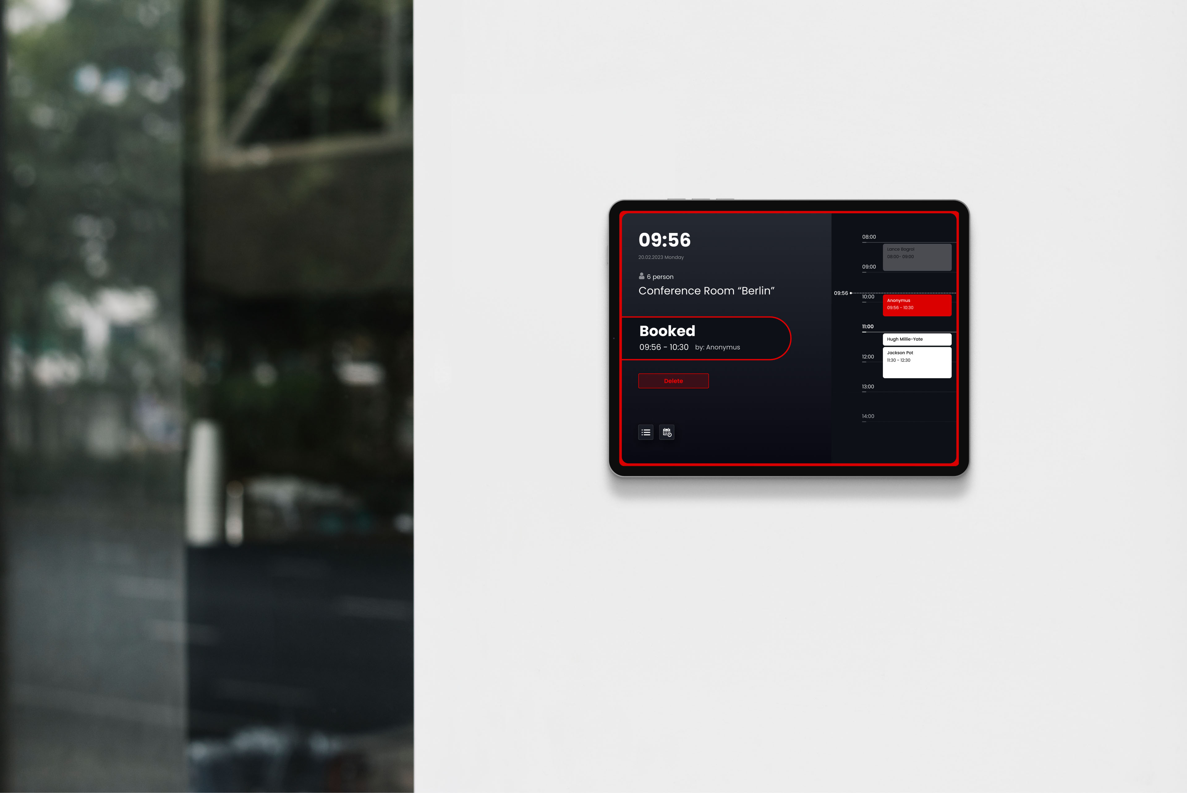 Digital Signage von Flexopus indiziert gebuchten Raum.