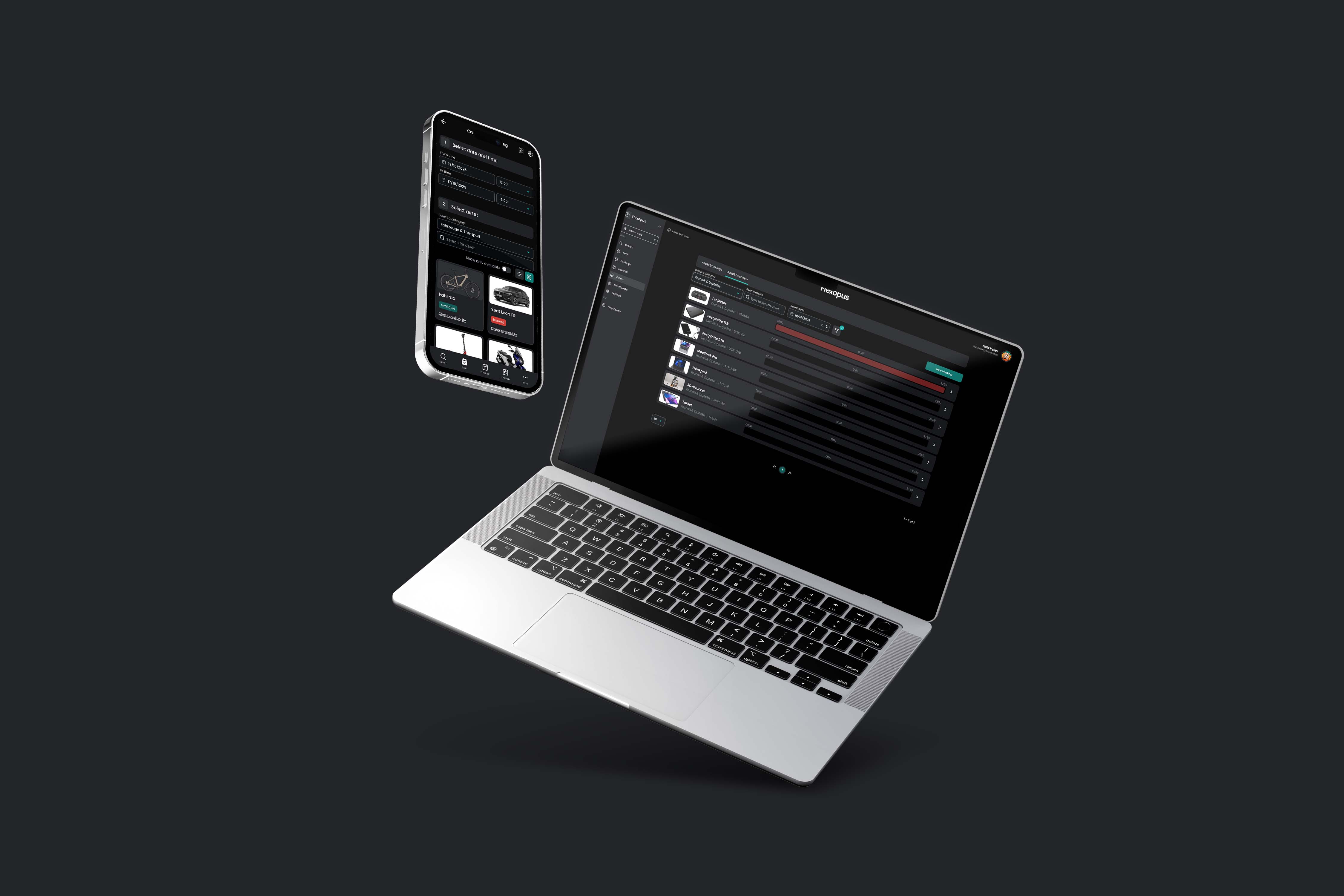 Asset Management von Flexopus auf Handy und Laptop.